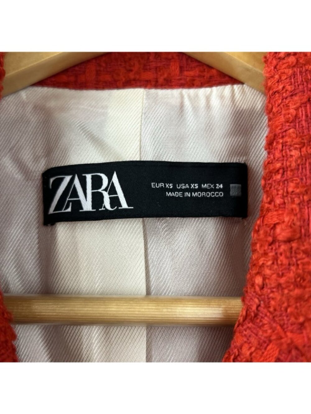 ZARA Red Tweed Boucle Double Breasted Blazer Jacket Womens XS Textured Cotton - Picture 5 of 16